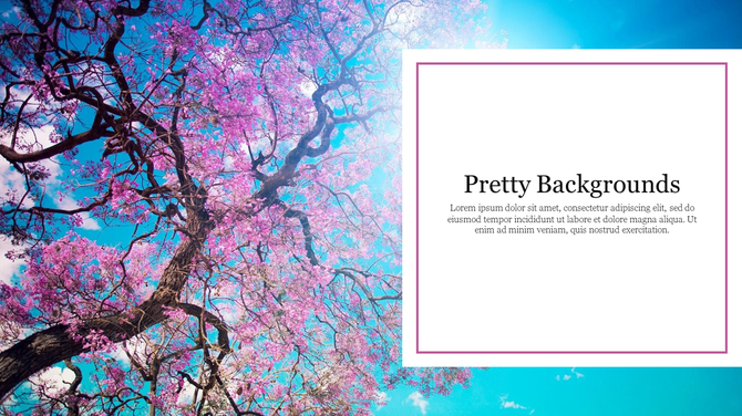 Pretty background showing a spring tree in full bloom next to a clean text section with a purple border.
