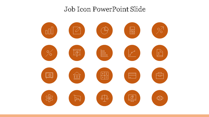 Twenty orange circular icons arranged in a 4x5 grid, each representing different job related symbols.