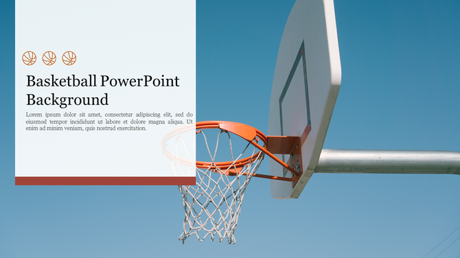 Basketball-themed presentation background with hoop and net image on the right and text on the left.