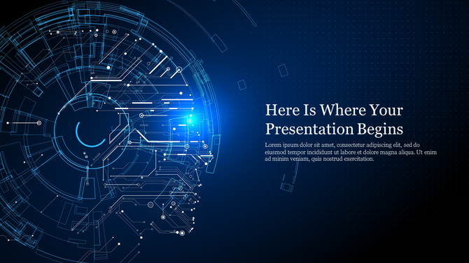 Digital brain outline with circuit patterns on a blue background and white text on the right.