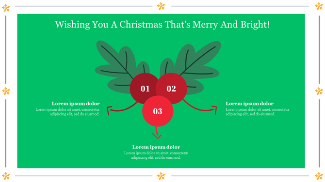 A festive PPT slide Christmas design featuring mistletoe with red berries and a greeting on a green backdrop.