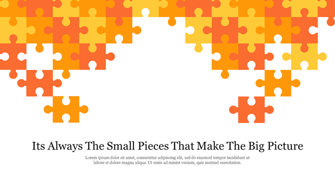 Colorful puzzle pieces in shades of orange and yellow forming a heart shape, with bottom white text space.