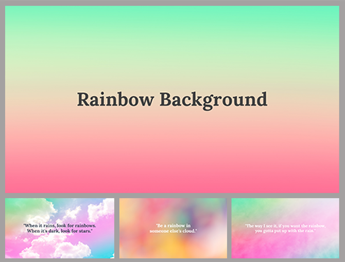 Rainbow-themed slide design with colorful gradient backgrounds and inspirational quotes on positivity.