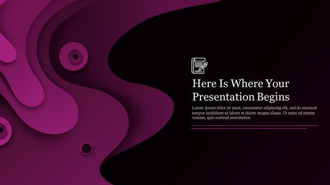 Abstract dark purple background with layered  wavy shapes and circles on the left, featuring bold text on the right.