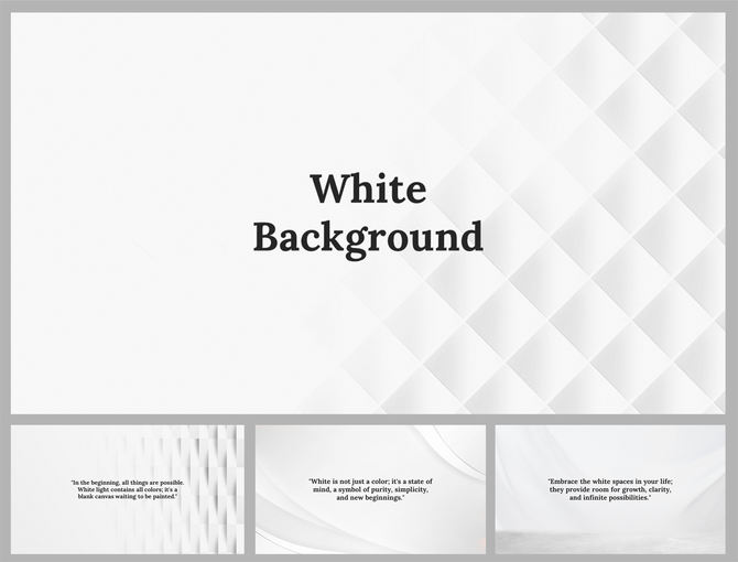 A pack of elegant white background slides with geometric patterns accompanied by motivational quotes.