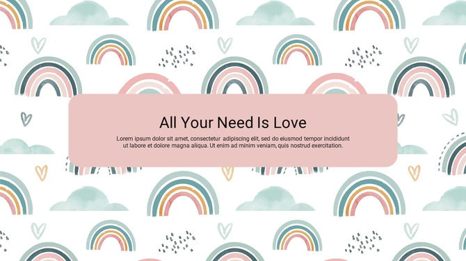 Boho style rainbow pattern background slide with a pink colored text box in the center.
