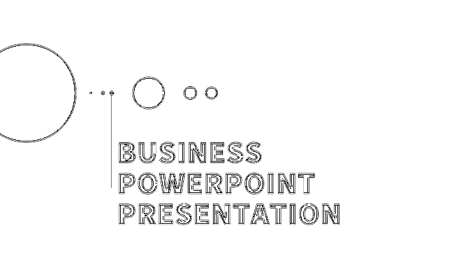 Business PowerPoint presentation title slide with geometric black circles and a modern, clean design on a white backdrop.