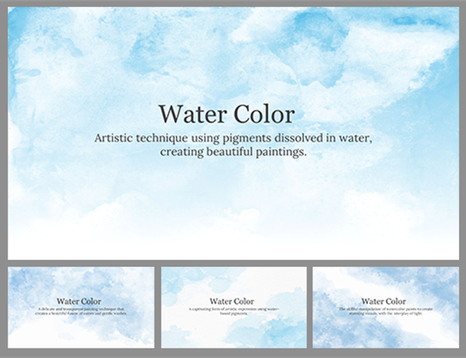 A pack of watercolor slides showcasing a soft blue background with the title and description.