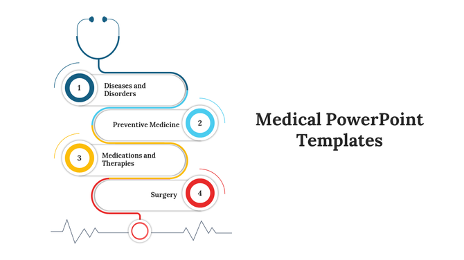 Medical template with numbered segments covering key areas in healthcare and treatment placed in a white background.