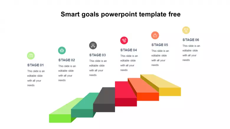 Smart Goals Powerpoint Template Free Slide With Multi Color 3d Steps