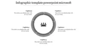 Grey circular infographic with five segmented parts surrounding a central icon of three people, with text labels.