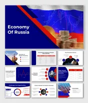 Presentation on Russia's economy with GDP trends, key sectors, and international trade relations.