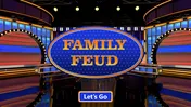 A pack of family feud games shows slides with vibrant visuals and sections for rules and questions on a blue theme
