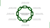 Green chain link forming an octagon labeled with title, linked to captions, on a white background.