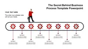 Spiral timeline design with interconnected red circles labeled '20XX' along a curved path placed in a white background.
