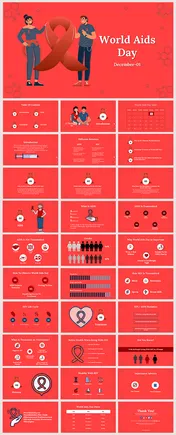 A slide deck for World AIDS Day, featuring slides on the difference between AIDS and HIV, statistics, and treatment.