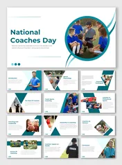 A pack of slides highlighting national coaches day the role of coaches in sports, including sections on sports psychology.