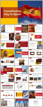 Constitution Day in Spain PowerPoint with slides on Spanish history, culture, and the constitution with images.