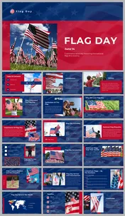 Slide deck featuring red, white, and blue color scheme, showcasing images of flags and celebratory content.