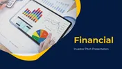 Financial pitch slide deck with charts, pie graphs, SWOT analysis, pricing plans, and mission and vision statements.