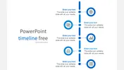 Vertical timeline in blue theme featuring five circular markers with icons and arrows connecting each step.