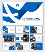 PowerPoint slides celebrating St. Andrew's Day, with highlights on history, traditional celebrations, and global observance.