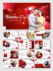 Valentine’s Day slides featuring love themes, symbols, traditions, celebrations, and romantic visuals with designs.