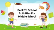 Colorful back-to-school slides with kids, lessons, rules, routines, and fun math activities for middle school students.