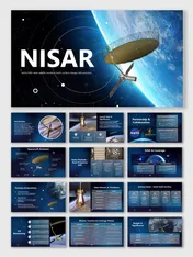 NISAR mission overview showcasing spacecraft, radar payloads, orbit, data volume, and mission timeline.
