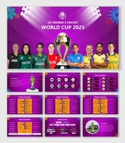 ICC Womens Cricket World Cup 2025 slides with trophy, players, captains, match schedule, sponsors, and conclusion.