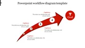 A workflow diagram PowerPoint slide featuring four steps in red, with a goal icon at the end with captions.
