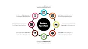 A creative business PowerPoint slide with colorful icons with placeholder text.