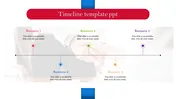 Color-coded timeline template with five stages, featuring red, blue, green, orange, and purple markers for milestones.