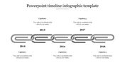 Timeline infographic PPT template with a grey chain link design, highlighting key years and captions.