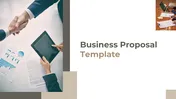 Slide deck showcasing professional business proposal template with mix of images, charts, and structured text sections.