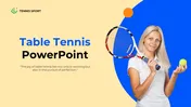 Slide deck template for table tennis presentations, with sections on rules, techniques, serving, and paralympic table tennis.