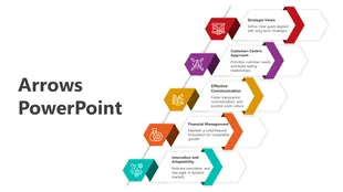 Slide showing vibrant diagonal arrows in red, purple, yellow, orange, and teal with descriptive text.