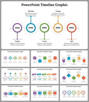 Timeline graphic with five circular icons in purple, blue, green, orange, and red, each connected by dotted lines.