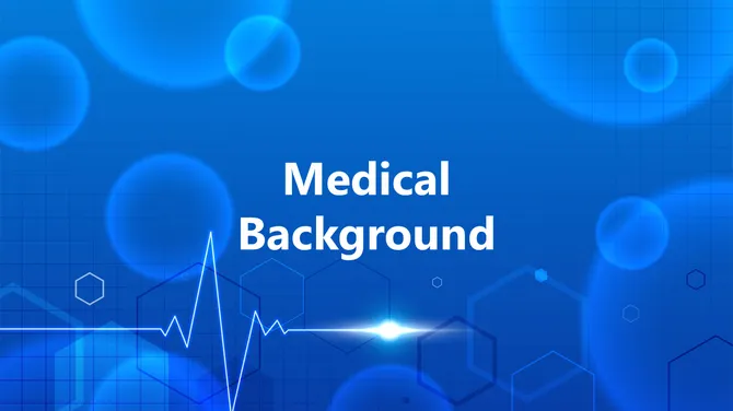 Medical background with blue gradient, ECG heartbeat line, hexagon patterns, and clean healthcare design.