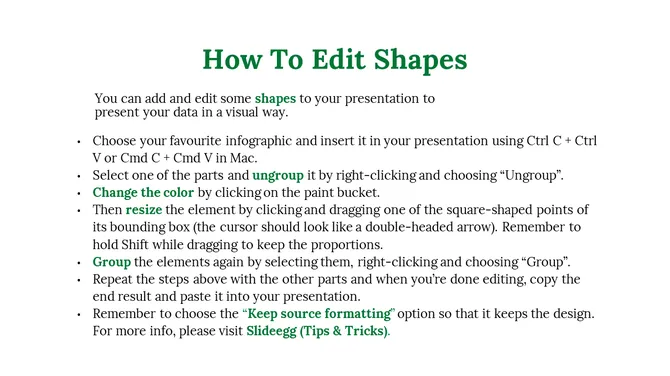 Centered green header above a left aligned bullet list includes black text and scattered colored terms.