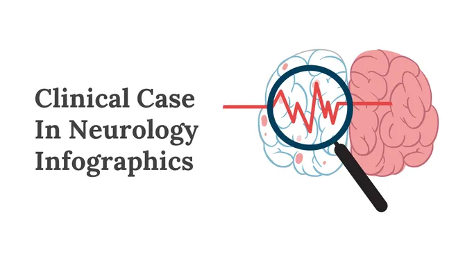 Slide for neurology infographics, featuring a brain diagram under a magnifying glass, along with the text.