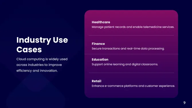 Cloud Computing Presentation: Designed to explain features, benefits, and processes in a visually engaging format. slide10