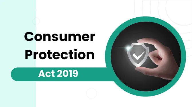 Consumer Protection Act 2019 slide showing a shield icon held by a hand, symbolizing consumer rights.