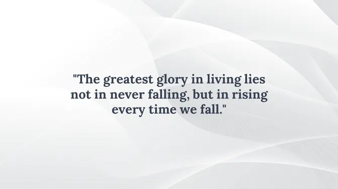 A smooth white background with elegant flowing lines, featuring an inspirational quote in a serif font.