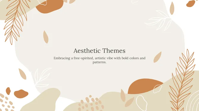 Aesthetic theme background with soft beige tones, abstract shapes, leaves, and minimal artistic design.