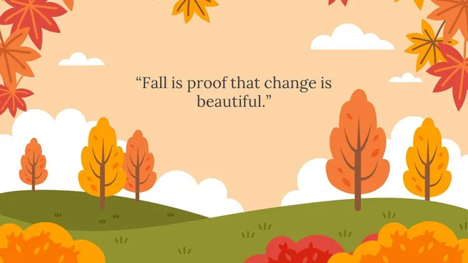 A fall background with colorful trees and the quote fall is proof that change is beautiful.