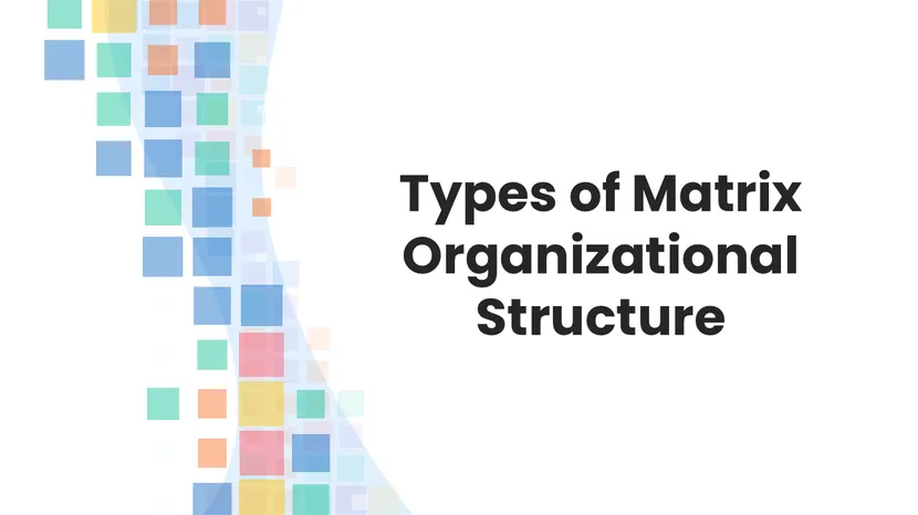 Free - Types Of Matrix Organizational Structure Presentation Template Types of matrix organizational structure slide with modern text layout and colorful abstract square design on the side.